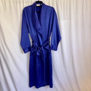 Victoria’s Secret Vintage Robe Womens Small Blue Crinkle Satin Bathrobe Sapphire